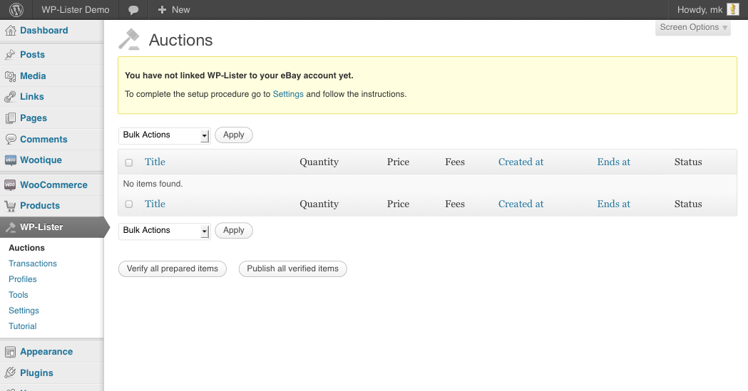 Installing WP-Lister - step 0 - install wizard