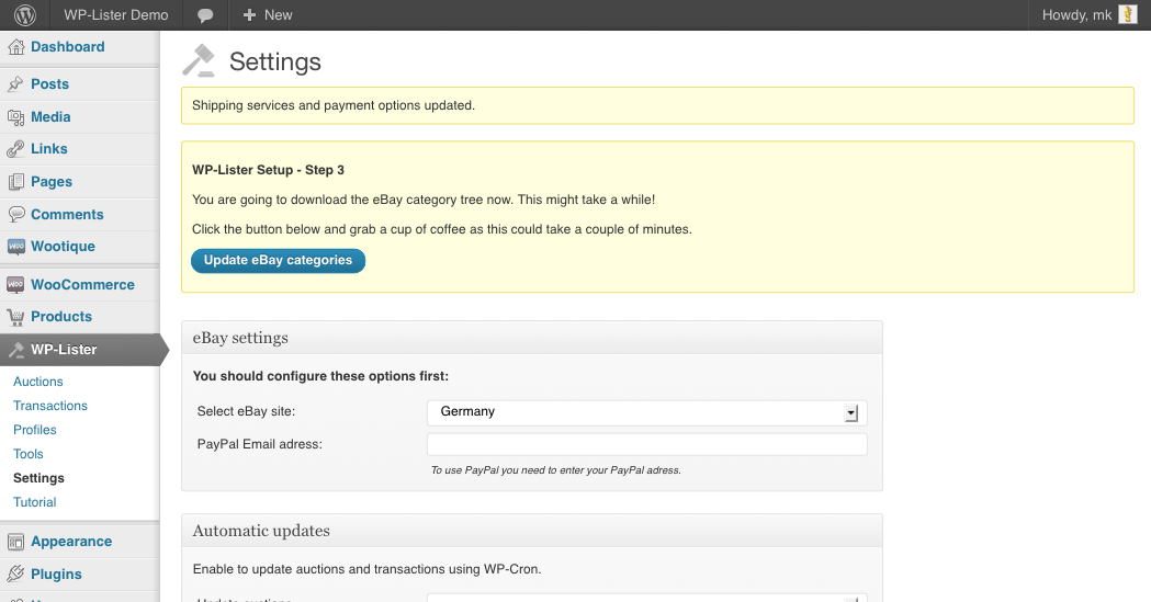 Installing WP-Lister - step 3 - download categories