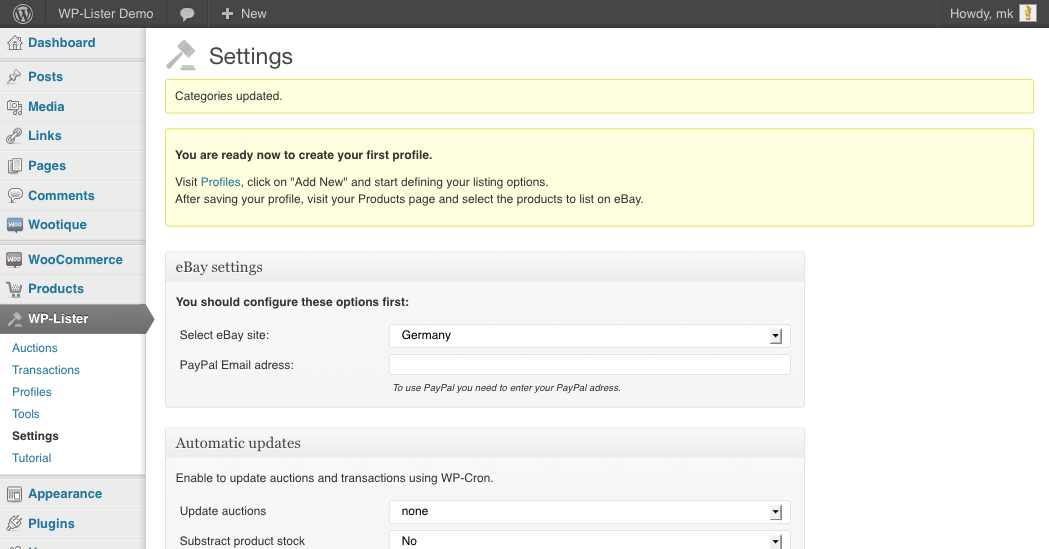 Installing WP-Lister - step 4 - finished