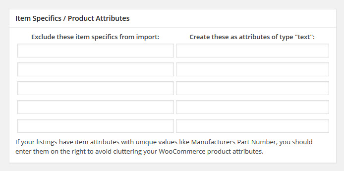 item specifics- product attributes