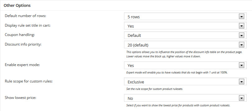 bulk pricing settings other options