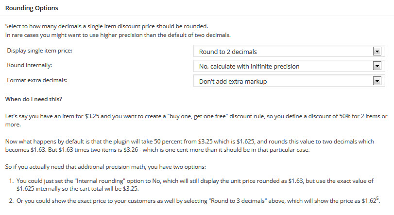 bulk pricing settings rounding options